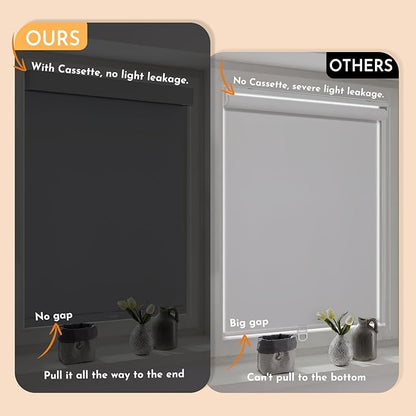 Persilux Cordless Blackout Roller Shades with Valance, Thermal Insulated Fabric Window Blinds for Windows, UV Protection Shades for Home and Bedroom (Grey, 48" W x 72" H)