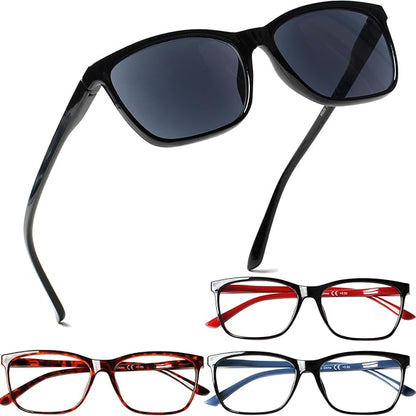 Henotin 4 Pack Ladies Reading Glasses Blue Light Blocking Spring Hinge Readers Anti Eyestrain Computer Eyeglasses (Multicolor-5, 2.25)