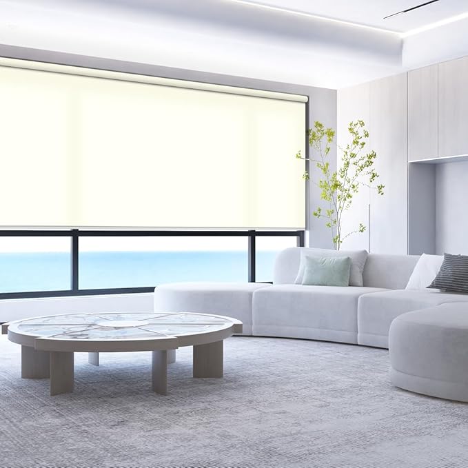 ZSHINE Motorized Window Blinds Over-Size Customize Width (21-114 Inches) Remote Control Wireless and Rechargeable Motor Roller Shades Blinds for Windows(Light Filtering Beige 82086B)