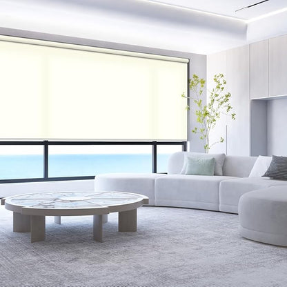 ZSHINE Motorized Window Blinds Over-Size Customize Width (21-114 Inches) Remote Control Wireless and Rechargeable Motor Roller Shades Blinds for Windows(Light Filtering Beige 82086B)