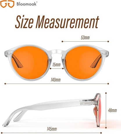 Bloomoak 99% Orange Blue Light Blocking Glasses,Retro Trendy Round Style,Relieve Eye Fatigue,Improve Sleep For Screens/Games