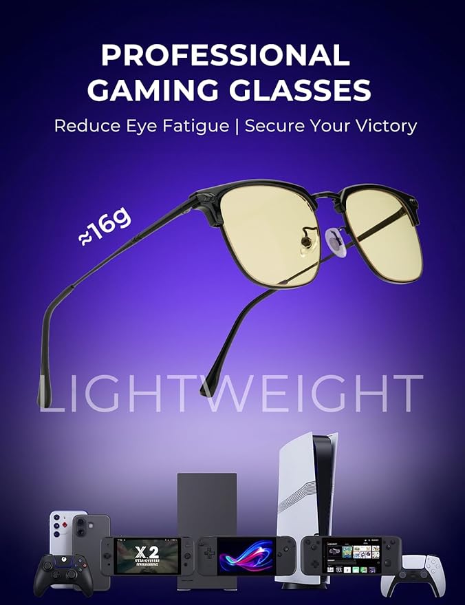 Blue Light Glasses | Men Browline Gaming Glasses | Anti Eye Strain & Migraine Blue Blocker Eyeglasses（Black）