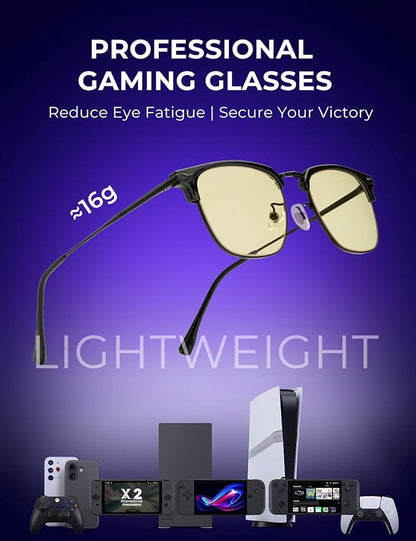 Blue Light Glasses | Men Browline Gaming Glasses | Anti Eye Strain & Migraine Blue Blocker Eyeglasses（Black）