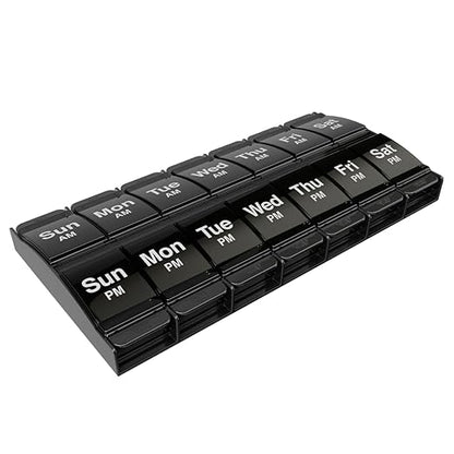 EZY DOSE Push Button (7-Day) Pill Case, Medicine Planner, Vitamin Organizer, 2 Times a Day, AM/PM Container, X-Large Compartments, Arthritis Friendly, Easy to Use, Transparent Lids, Black, BPA Free