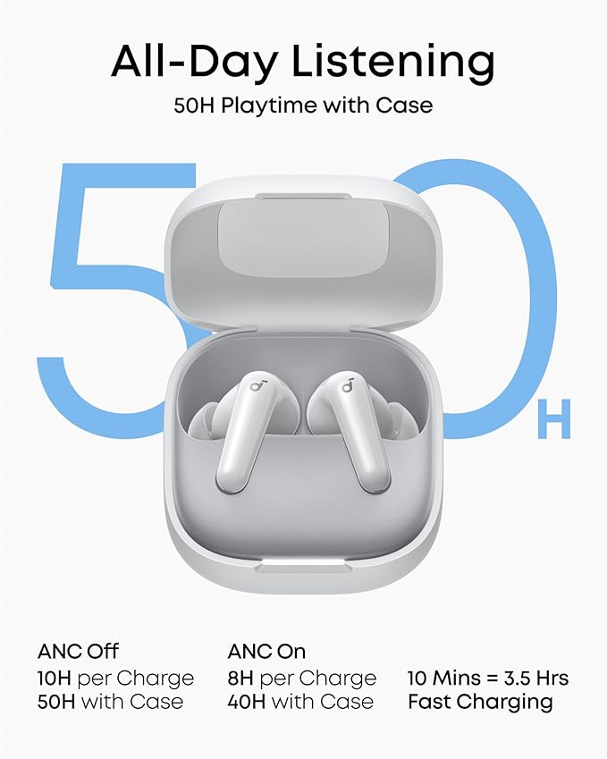 Soundcore P31i by Anker, Real-Time Adaptive Noise Cancelling, Hi-Res Sound, Translation Earbuds, 50H Playtime, Wireless Earbuds, Bluetooth Earphones, Spatial Audio, Fast Charging, IP55
