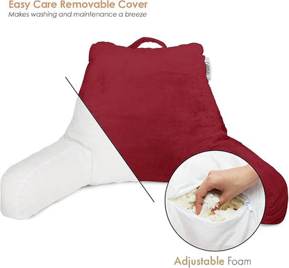 Nestl Reading Pillow with Shredded Memory Foam, Designed for Sitting Up in Bed and Couch, Back and Arms Adjustable Support for Adult & Teens Backrest Pillows for Reading, with Washable Cover Red