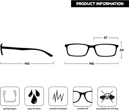 OPULIZE SEE Reading Glasses with Blue Light Blocking for Women and Men, Narrow Frame, Spring Hinges, Computer Gaming Glasses, Black Blue Arm +2.5 (Pack of 1)
