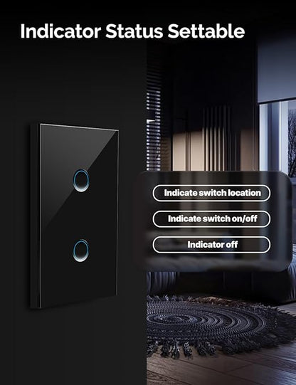 MOES Matter Wi-Fi Smart Light Switches Touch Glass Design, Needs Neutral Wire, Single Pole, 2.4GHz, Remote & Voice Control with Alexa, Google Home & Siri, Supports Timer and Schedule, White 2 Gang