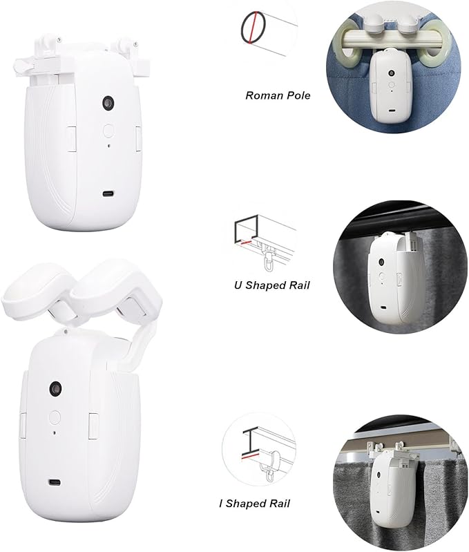 Automatic Curtain Opener, Remote Control Smart Curtain Opener Set with APP, Voice Control Switch Electric Curtain Robot, Smart Curtain Motor for Roman Pole U and I Shape Rail