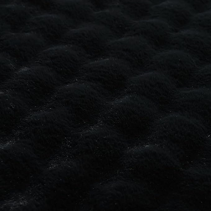 YnM Ultra-Soft Weighted Blanket, Fluffy Bubble Cuddle Heavy Bed Blanket, Plush Faux Fur Big Comforter, Soft & Warm Home Decor Piece (Black, 90''x90'' 25lbs, Full/Queen)