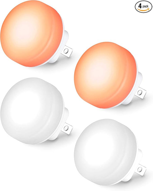 iHome Plug-in LED Night Lights 4-Pack, Dusk-to-Dawn Sensor, 3000K Warm Glow, Energy Saving, Great for Bedrooms, Hallways, Closets, Stairs, Kids’ Rooms (4-Pack (2 White & 2 Red Lights))