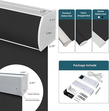 Motorized Shades,Smart Blinds with Remote,100% Blackout Roller Blinds,Work with Google Assistant,Homekit,Automatic Shades,Custom Widths from 16" to 110",Vinyl Black