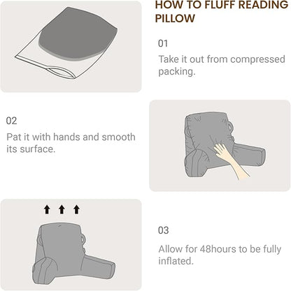 Portable Comfy Reading Pillows for Bed Sitting Up(Royal Blue Oeko-Tex), Velvet Back Pillow with Arms & Pockets for Adults, Support Memory Foam Bed Pillow for Dorm/Reading/Watching/Gaming
