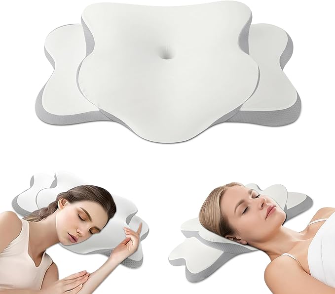 Ergonomic Pillow for Sleep Apnea, Neck Pain, and Snoring Relief | Cervical Neck Pillow for Side Sleepers | Orthopedic Memory Foam with Ergonomic Support, White