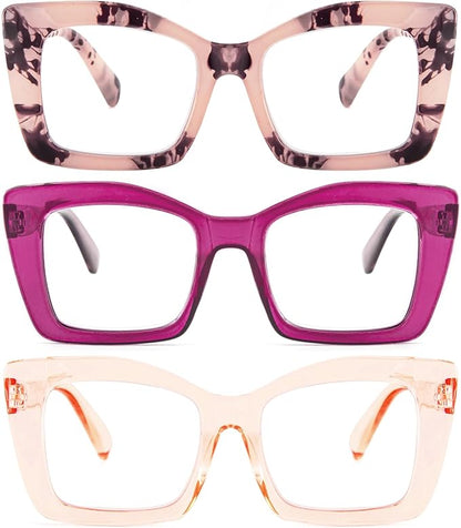 REAVEE Oversized Square Reading Glasses Oprah Style for Women, Blue Light Blocking Large Frame Computer Readers Spring Hinge