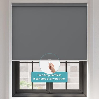 MYshade Blackout Cordless Roller Shades, Room Darkening Free-Stop Roll Up Blinds for Windows, Pull Down Blocking Blind for Home and Office, Easy to Install, 46.5" W X 72" H, Grey