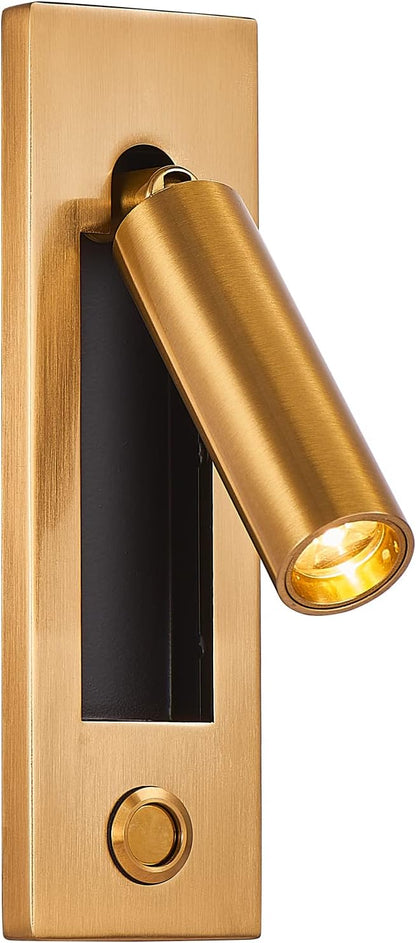 LED Wall Mounted Bedside Light, Adjustable Recessed Headboard Light with Switch, Wall Sconce for Reading, Hardwired Spotlight for Bedroom (Gold)