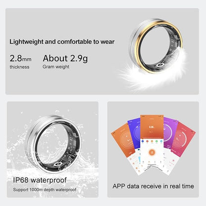 Smart Ring Health Tracker - Fitness Sleep Heart Rate Blood Oxygen Tracker Smart Ring for Men and Women,IP68 Waterproof Level Bluetooth Fitness Tracker Rings - Free APP