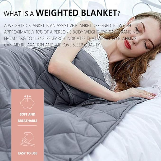 Weighted Blanket for Adults, Single Double Heavy Blanket with Cotton Premium Glass Bead All-Season Even Weight Distribution 104x152cm 10lb