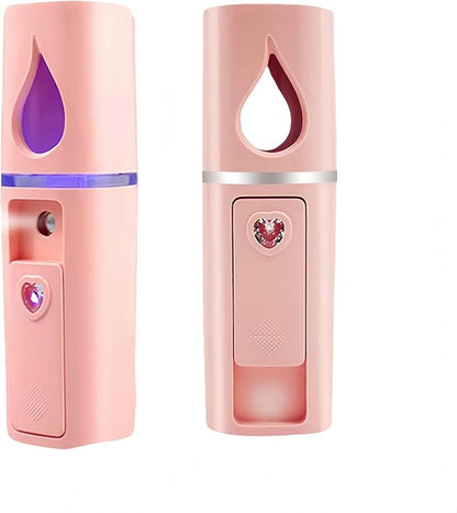 2 Pack Nano Facial Mister 20ml Mini Face Humidifier Portable Facial Sprayer USB Rechargeable Handy Skin Care Machine Moisturizing & Hydrating for Face, Makeup, Eyelash Extensions (Pink + Pink)