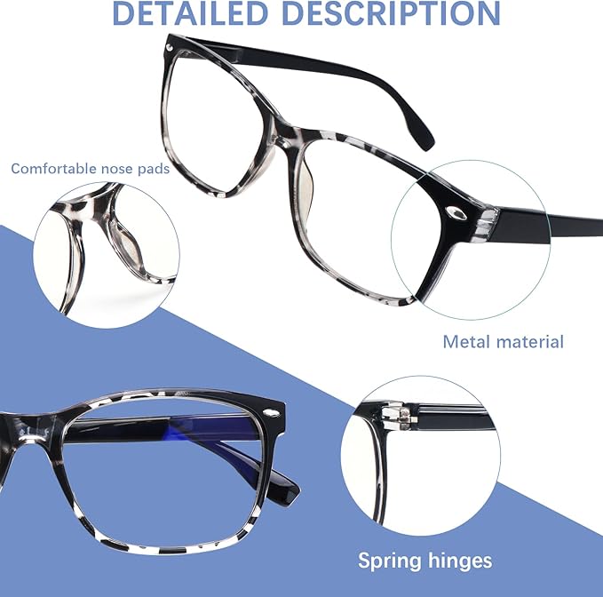 CLASAGA Progressive Multifocus Reading Glasses for Women, Pattern Print Blue Light Block Stylish Ladies Computer Readers