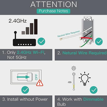 MoesGo WiFi RF Smart Light Dimmer Switch, Neutral Wire Required, Single Pole, 2.4GHZ WiFi Dimmer Light Switch, Remote Control Smart Life/Tuya APP, Work with Alexa Google Voice Assistants Black 1 Gang