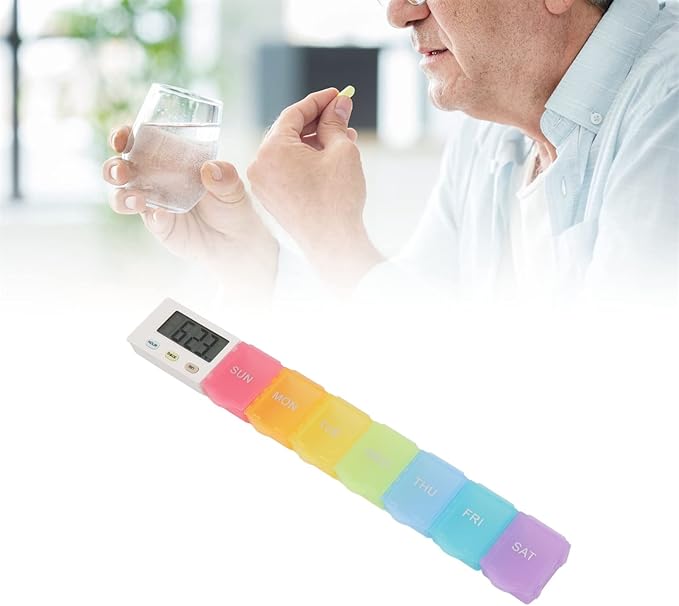 Automatic Pill Dispenser, Medicine Organizer with Timer Reminder Alarm, Portable Large Capacity Pill Organizer for Home, Office (7 Grids)