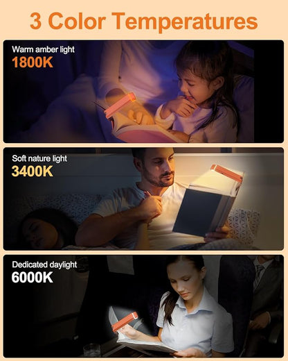 Reading Light,Rechargeable Book Light for Reading in Bed,Upgraded Portable Clip-on LED Bookmark Lamp with Damping Hinge,Long Lasting,3 Colors&5 Brightness&Timer for Book Lovers,Kids(Orange)