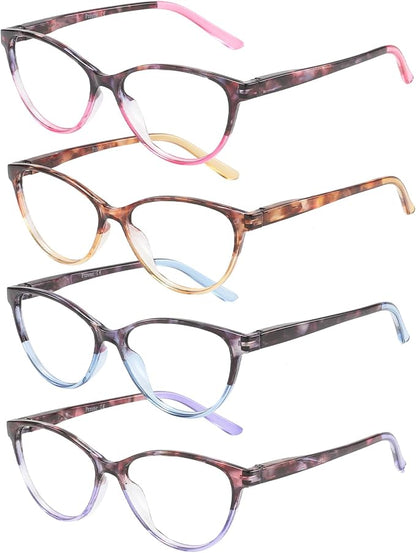 Przene 4 Pack Blue Light Blocking Reading Glasses,Readers for Women and Men with Spring Hinge