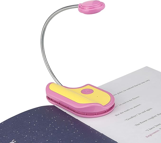 Amber Reading Light Rechargeable, Book Light Kids for Reading in Bed, Clip On Reading Book Light, 2 Lighting Modes, Blue Light Blocking for Eye-Care, Small Bookmark Light for Bookworm-Pink