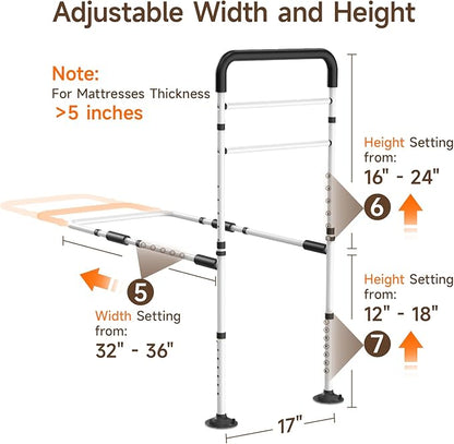 WAYES Bed Rails for Elderly Adults Safety, Adjustable Bed Assist Rail Handle with Leg for Seniors, Handicap, Disabled, Fall Prevention Hand Guard Grab Bar Bed Cane, Fit King, Queen, Full, Twin