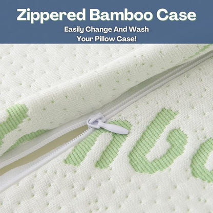 Memory Foam Bamboo Pillows King Size Set of 2 [Adjustable] for Sleeping - Cool & Breathable Cover with Zipper Rayon Derived from Bamboo Pilllowcase - Relieves Neck Pain - Back/Stomach/Side Sleeper