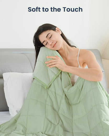 Weighted Blanket 48 x 72 inches 12lbs, Weighted Blankets Twin Size for Adults, Soft Breathable Microfiber Heavy Blanket with Ceramic Beads for Sleep Calm, Cooling Bed Blanket All Season, Olive Green