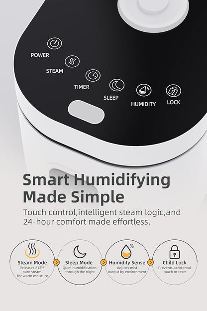 Stainless Steel Humidifier, 3.3L/0.87Gal Warm Mist Steam Humidification Humidifier, Easy to Clean Warm Mist Adjustable Humidity for Bedroom Living Room,1 pack