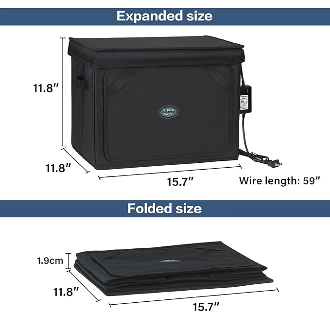 Large UVC Sanitizer Box Ozone Free, Foldable Cleaner Bag with Timer, 36L/9.5gal UV Light Bulb Black Tote for Shoes, Cell Phone, Baby Bottle, Key, Towel