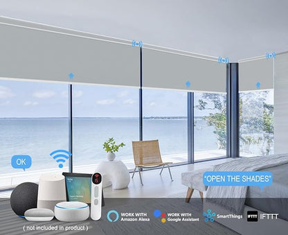Bringnox Motorized Blinds with Remote,100% Blackout Smart Roller Blinds Compatible with Apple Homekit Google Home and Alexa Via HUB,and Customized (Vinyl Grey-16)