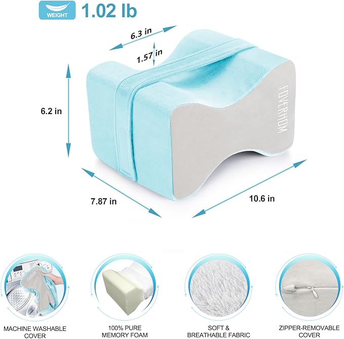 foverhom Memory Foam Knee Pillow,Orthopedic Leg Pillow for Sciatica Relief,Back Pain, Pregnancy, Leg Pain, Hip Pain and Sciatica Relief,Blue