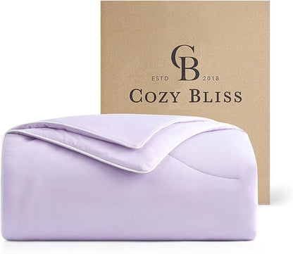 Cozy Bliss Deluxe Dual-Sided Cooling Comforter Queen Size, Ultra-Soft Lightweight Breathable Silky Cooling Blankets with Q-Max>0.45 for Bedroom, Hot Sleepers & Night Sweats, Lavender Purple, 90"x90"