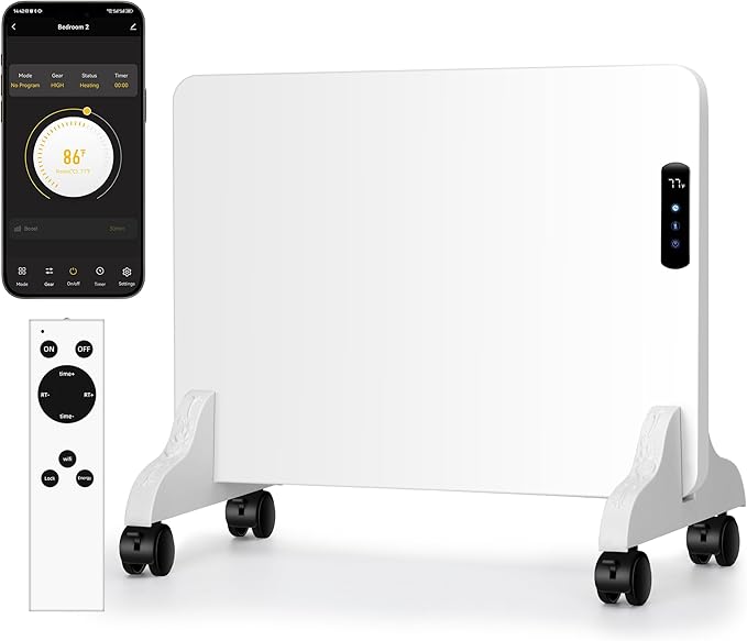 Smart Convection Space Heater, Movable Floor Heater with Wall Mounted Kit for Indoor Use, 600W Energy Efficient Heaters, Remote/APP Control, Quiet Heaters for Bedroom, Office etc