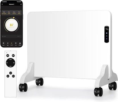 Smart Convection Space Heater, Movable Floor Heater with Wall Mounted Kit for Indoor Use, 600W Energy Efficient Heaters, Remote/APP Control, Quiet Heaters for Bedroom, Office etc