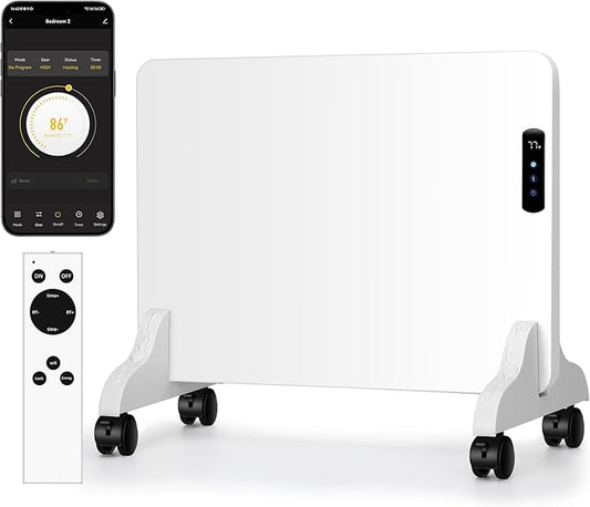 Smart Convection Space Heater, Movable Floor Heater with Wall Mounted Kit for Indoor Use, 600W Energy Efficient Heaters, Remote/APP Control, Quiet Heaters for Bedroom, Office etc