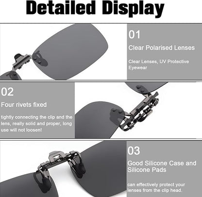 Clip on Polarized Night Vision Driving Glasses Flip up Sunglasses UV-400 to Wear Over Glasses for Night Driving