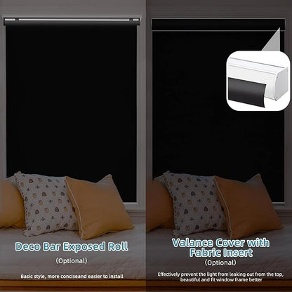 SmartWings Motorized Smart Blinds with Remote, Custom Automatic 100% Blackout Roller Shade Compatible with Alexa/Homekit/Google, Electric Smart Blinds for Indoor Windows, Vinyl Black