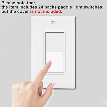 GreenCycle Three Way Switch White,24 Pack 3 Way Rocker Light Switch 15A 120/277V, On/Off Rocker Paddle Interrupter, Residential/Commercial Grade,Home & Office,UL/CUL, White