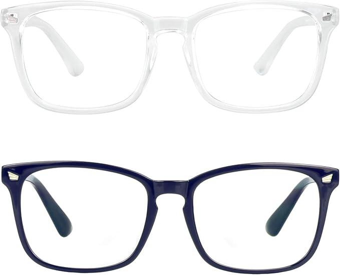 LifeArt Blue Light Blocking Glasses, 2 Pairs With Spring Hinge - Computer Reading, Gaming, TV Glasses for Women Men, Anti Eyestrain, UV, Glare (Navy&Clear, +2.25 Magnification)