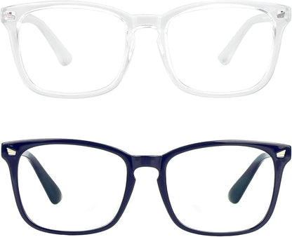 2 Pairs LifeArt Blue Light Blocking Glasses with Spring Hinge, Anti Eyestrain, Computer Reading Glasses, Gaming Glasses, TV Glasses for Women Men, Anti UV, Anti Glare (Navy&Clear, +2.75 Magnification)
