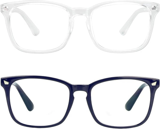 2 Pairs LifeArt Blue Light Blocking Glasses with Spring Hinge, Anti Eyestrain, Computer Reading Glasses, Gaming Glasses, TV Glasses for Women Men, Anti UV, Anti Glare (Navy&Clear, +0.75 Magnification)