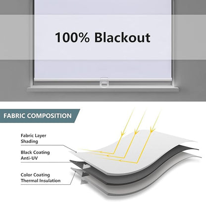 AOSKY Cordless Roller Shades Blackout Blinds for Windows Room Darkening Rolled Up Shades with Spring System, UV Protection Window Shades Door Blinds for Home and Office (36.5" W x 72" H, White)