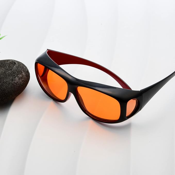 BLUELESS Fit over Blue Blocking Glasses with Orange Tinted Lens Sleep Glasses, Black Red