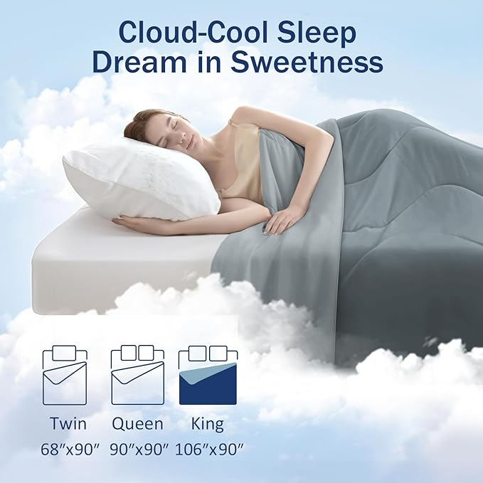 Cooling Blanket Comforter Hot Sleepers King/Cali King Soft Cooling Blanket, Double-Sided Cool Bedding for Night Sweats, All-Season Lightweight Comforter(106 * 90inch, Medium Gray)